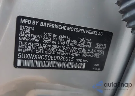 2014 BMW X3 xDrive28I из США, поврежденный, VIN 5UXWX9C50E0D36015